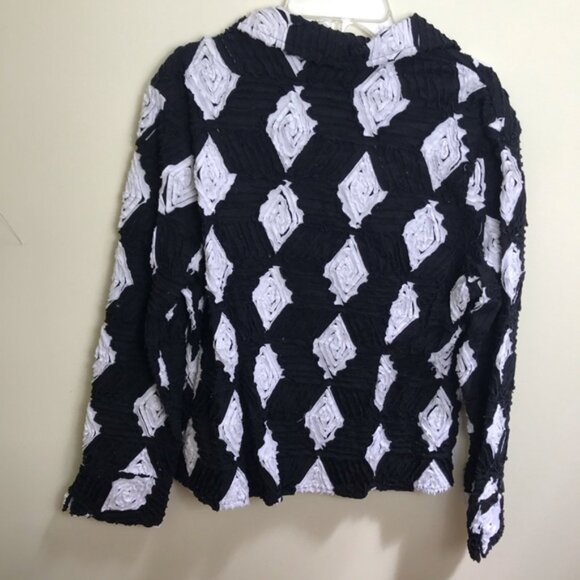 Samuel Dong 3D Black White Jacket Cotton Textured Stretch Zipper Closure Top M - Picture 2 of 12